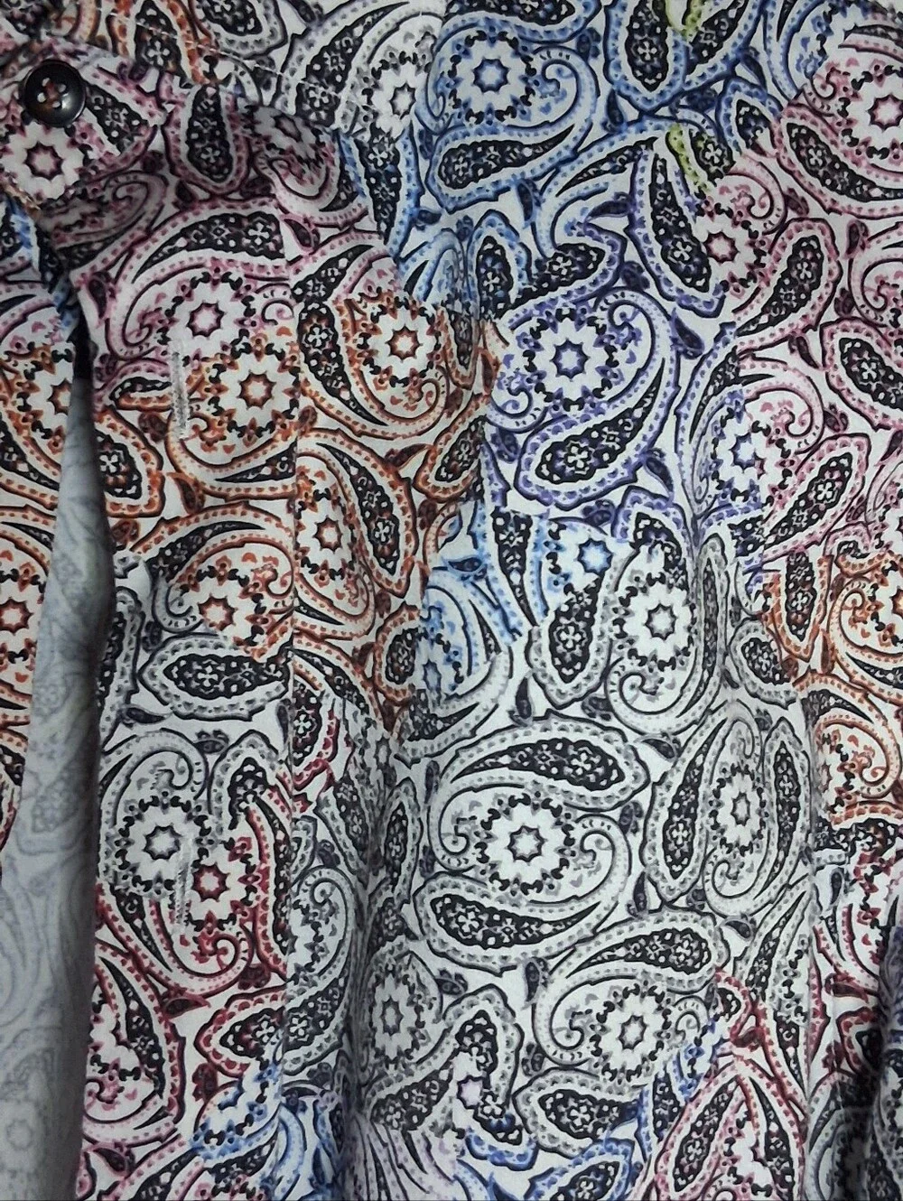 Visconti Black Embroidered Logo Button-Up Shirt - Blue with Multicolor Paisley